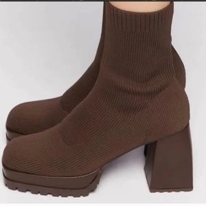 NEW Forever 21 Brown Lug-Sole Sock Bootie